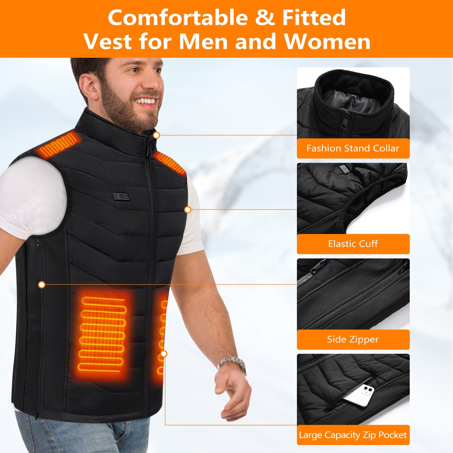 Electric Heated Vest for Men Women, Smart Rechargeable Heating Vest with 11 Heating Zones and 3 Heating Levels, Thermal Vest for Riding/Hunting/Hiking