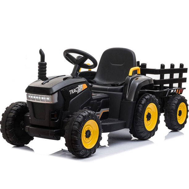 12V Kids Ride on Tractor with Trailer, Sesslife Battery Powered Ride on Car w/ Music, USB, LED Light, Horn, Electric Ride on Toy for 3-5 Ages, Outdoor Kid Pickup Truck for Girl Birthday Gift