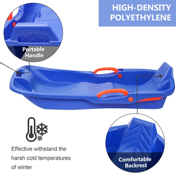 SESSLIFE Plastic Sleds for Kids Teens, 2 Packs Snow Sled with Pull Rope & 2 Brake, 35'' Long Durable Winter Sleds for Snow, Outdoor Toy for Two-Person, Blue & Orange