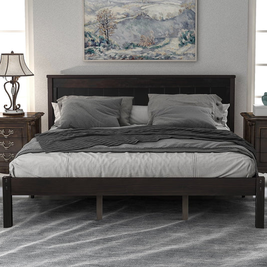 SESSLIFE Queen Platform Bed Frames, Wood Bed Frame with Headboard and Slats Support, Queen Bed Frames for Adults Teens Kids Bedroom, No Box Spring Needed, Espresso, X2404