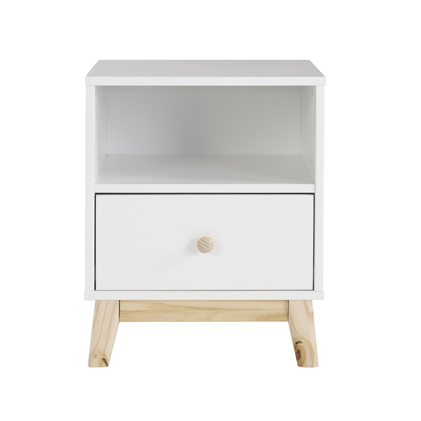 Modern Nightstand, SESSLIFE White Nightstand with Drawer and Open Shelf, Bedside Table End Table for Bedroom Living Room, 19.5"L x 17.5"W x 24.5"H, X66