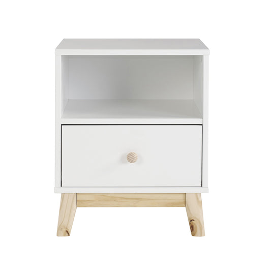 Bedside Table for Bedroom Living Room, SESSLIFE Modern White Nightstand End Table Night Stand with Drawer and Open Shelf, X70