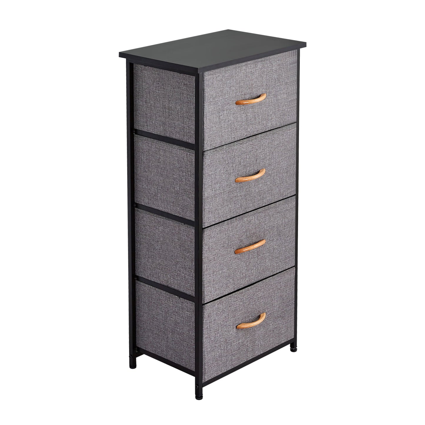 Storage Fabric Dresser, SESSLIFE 4-Drawer Nightstand Dresser Organizer with Wood Frame and Wide Wood Top, Modern Bedside Table End Table for Bedroom Hallway Entryway Closets, Gray, X1306