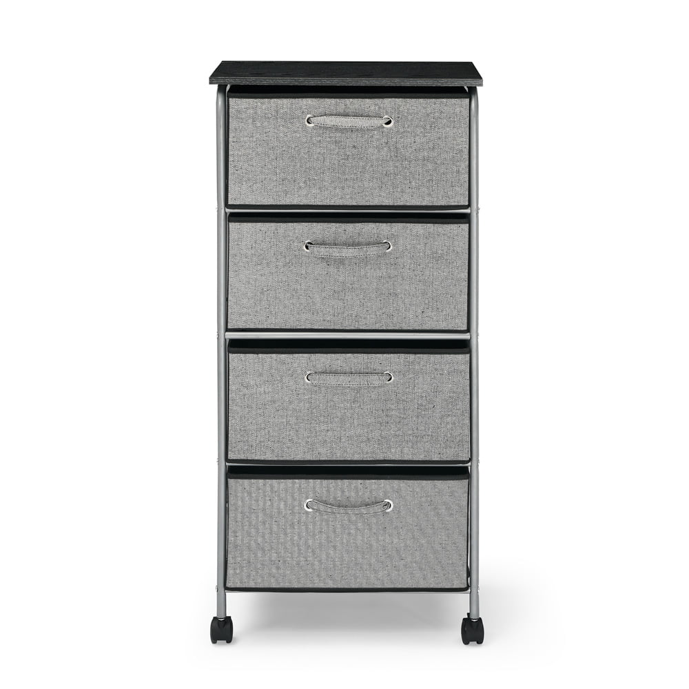 Dresser Storage Tower, SESSLIFE Bedroom Dresser with 4 Fabric Drawers, Wheels, Wood Top, Steel Frame, Gray Closet Dresser for Kid Teen Adult, Vertical Organizer for Bathroom Office Living Room, X1461