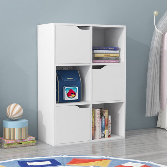 Bookcase with 3 Open Cubes and 3 Cabinet, Sesslife 3 Tier Wood Bookcase Book Shelf with Storage, Standing Book Organizer Unit for Living Room, Bedroom, Living Room, Office, Study, White