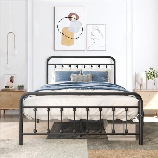 Metal Platform Bed Frame, SESSLIFE Queen Size Bed Frame with Headboard and Footboard, No Box Spring Needed, Black Queen Bed Frame for Kids Adults, Modern Style Bedroom Furniture, X657