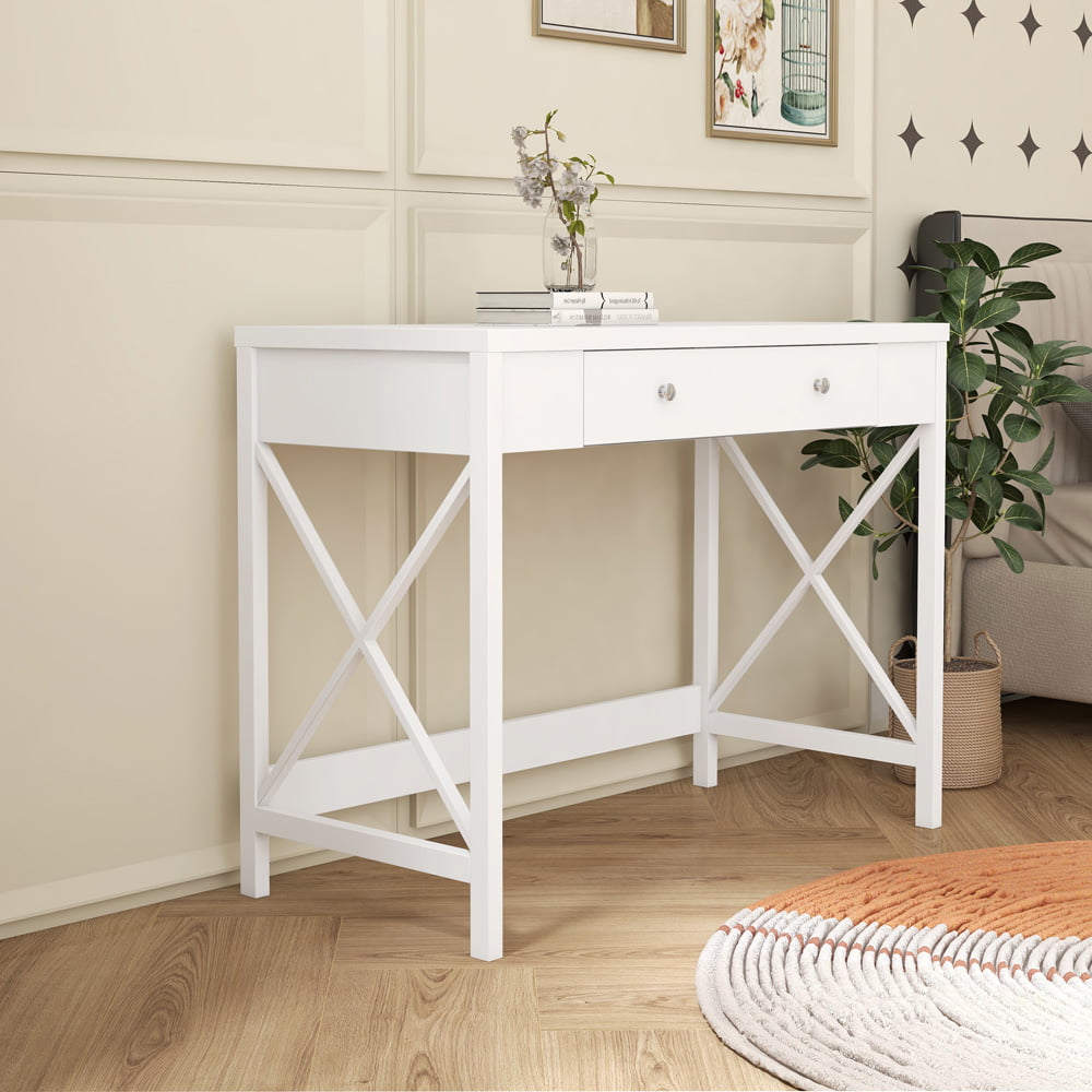 Console Table for Entryway, SESSLIFE Wooden Entryway Console Table with Storage Drawer and Open Shelf, White