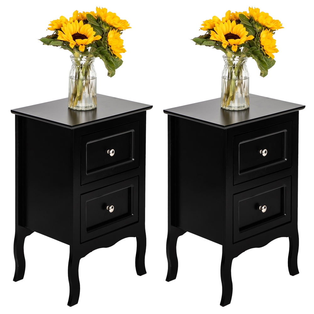 Side Tables for Living Room, Sesslife Black Storage Nightstand Set of 2, Wooden Bedside Table with 2 Drawers for Bedroom, 23.6" Tall End Table 2 Piece Pack, X3111