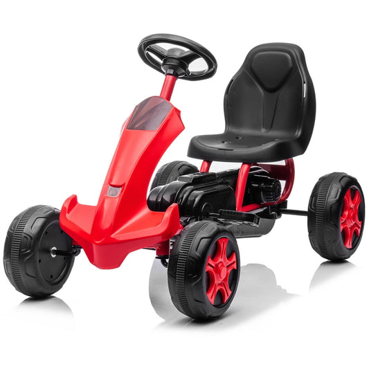 SESSLIFE Pedal Powered Go Kart, Kids Go Kart with Non-Slip Pedals, Adjustable Seat Pedal Cart Ride on Toys for Boys Girls 3-5 Years Old, Ride on Car for Kids Birthday Gift, Red, X2529