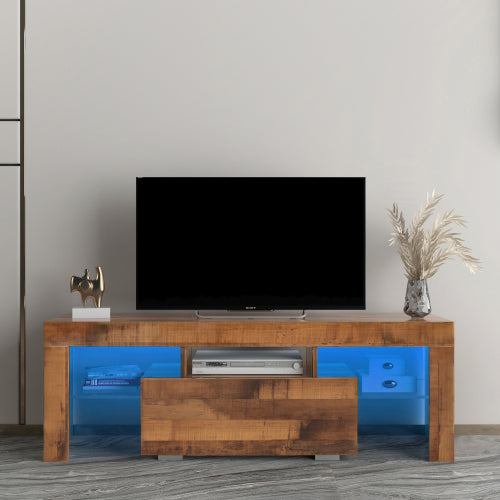 SESSLIFE LED TV Stand for UP 43 Inch TVs, Wooden Entertainment Center Combination TV Cabinet with 2 Storage Drawers, TV Console Stand Bookcase for Living Room Office