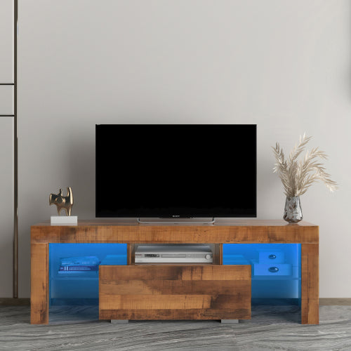 SESSLIFE Wood TV Stand for 55 inch TV, Wooden Entertainment Center Combination TV Cabinet with a Drawer, TV Console Stand Bookcase for Living Room Office