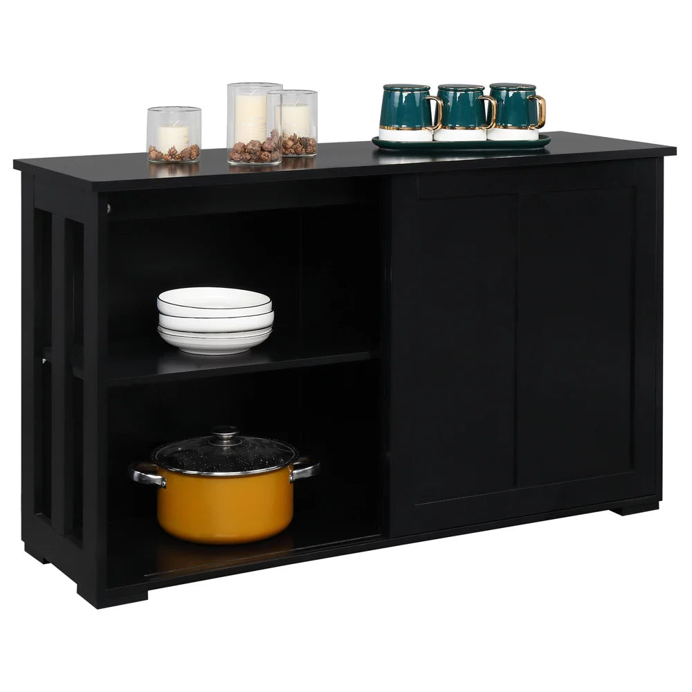 SESSLIFE Sideboard Buffet Cabinet, Wood Kitchen Storage Cabinet with Sliding Door, Storage Shelf, Modern Cupboard for Living Room Entryway Pantry, Black, X2877