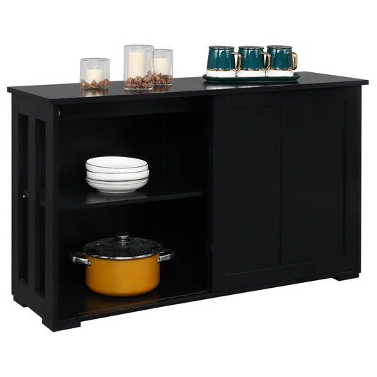 Kitchen Buffet Sideboard with Sliding Door, SESSLIFE Black Sideboard with Storage Inner Shelf, Cupboard for Kitchen, Wood Storage Cabinet for Living Room Entryway, X2879