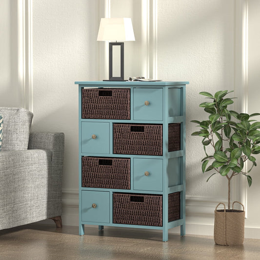 Chest of Drawers, SESSLIFE Storage Cabinet with Woven Basket Bins, 1-Drawer Organizer Unit Furniture for Bedroom Living Room Hallway Entryway, Wooden Tall Dresser for Toy Cloth Storage, Blue, X614