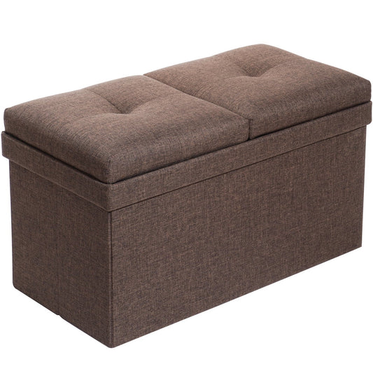 Small Foot Stool Ottoman, SESSLIFE Foldable Storage Ottoman with Tray and Cushion for Living Room, Linen Fabric Bedroom Ottoman Bench, Rectangle Foot Rest Storage Box(14.76 x 14.76 x 17)", Brown, X968