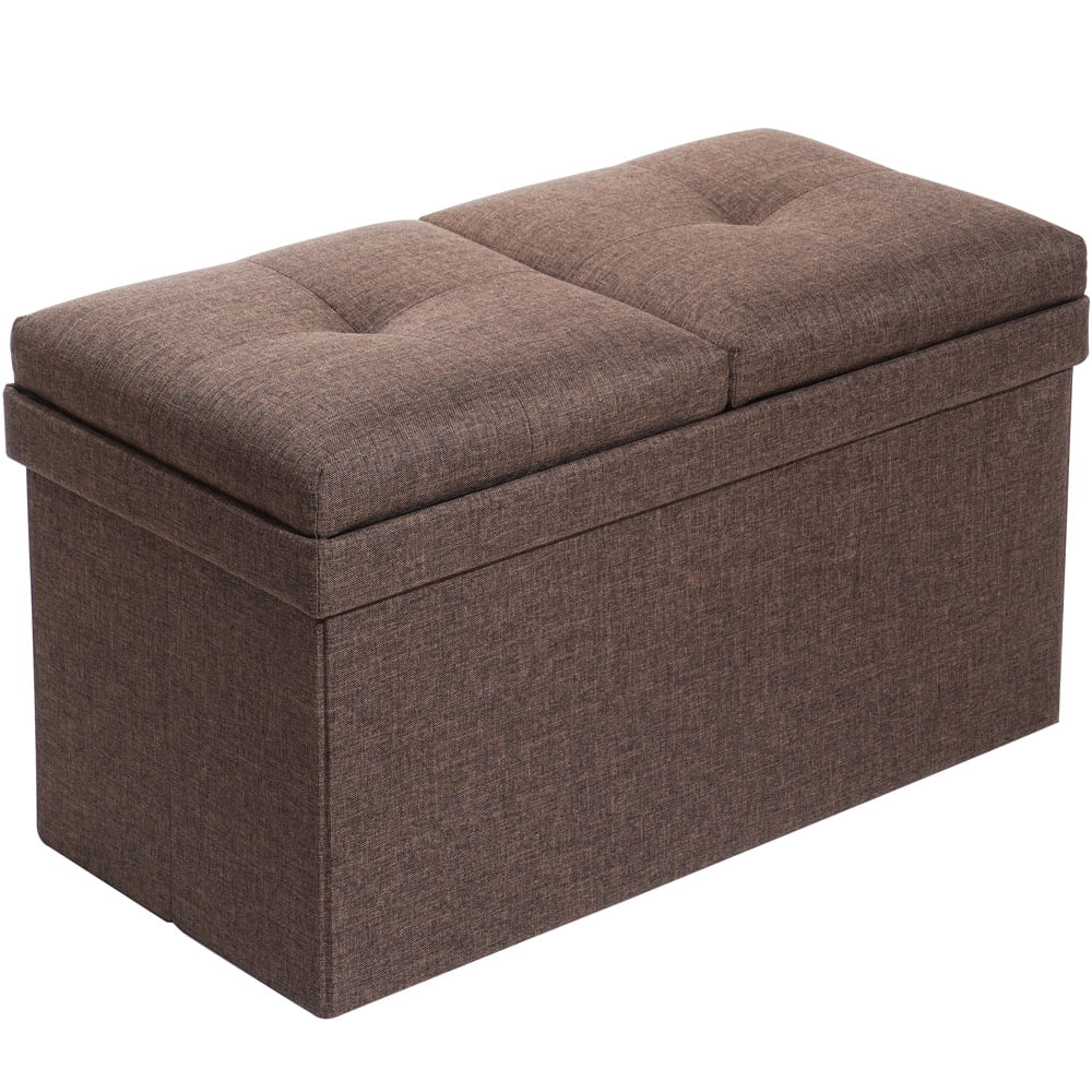 Folding Storage Ottoman, SESSLIFE Rectangle Storage Ottoman Bench for Bedroom Living Room, 14.76 x 14.76 x 17 inch Ottoman Storage Box Footstool with Tray/Padded Lid/MDF Frame, Brown, X962