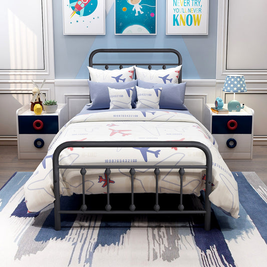 ENYOPRO Twin Size Metal Bed Frame with Headboard and Footboard, No Box Spring Needed Platform Bed, Heavy Duty Steel Slat Support, Under-Bed Storage, Vintage Style