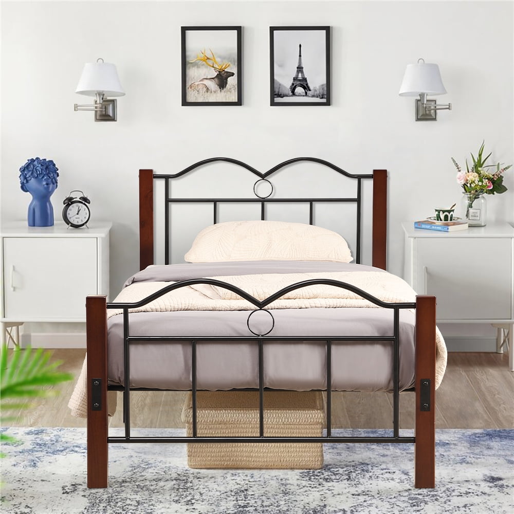 SESSLIFE Twin Bed Frames, Metal Platform Bed Frame No Box Spring Needed, Twin Size Bed Frames with Headboard and Footboard, Simple Bed Frame for Kids Teens Adults Bedroom, 300 LBS, Brown, X2537