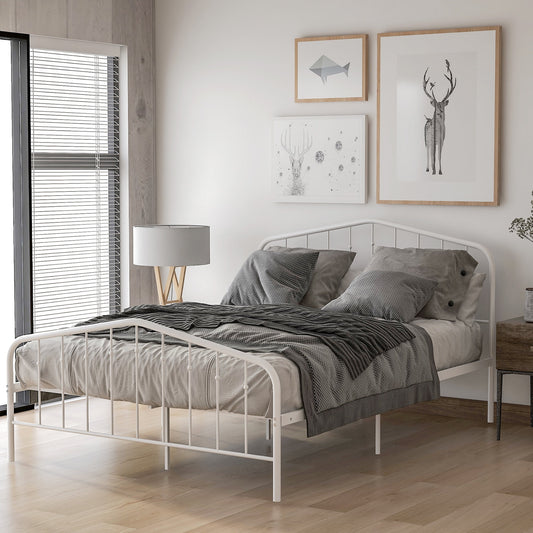 Twin Size Bed with Victorian Headboard and Footboard, SESSLIFE Metal Platform Bed Frame with Slats Support and 6 Legs, No Box Spring Needed Twin Bed Frame for Kids Adults Bedroom, White, X2644