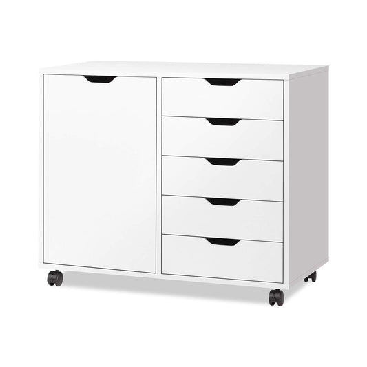 Sesslife White Chest of Drawers, Wood Dresser with Door and Adjustable Shelf and 360¡ã Swivel Casters, Movable Storage Cabinet for Office Bedroom Kitchen, Modern Furniture