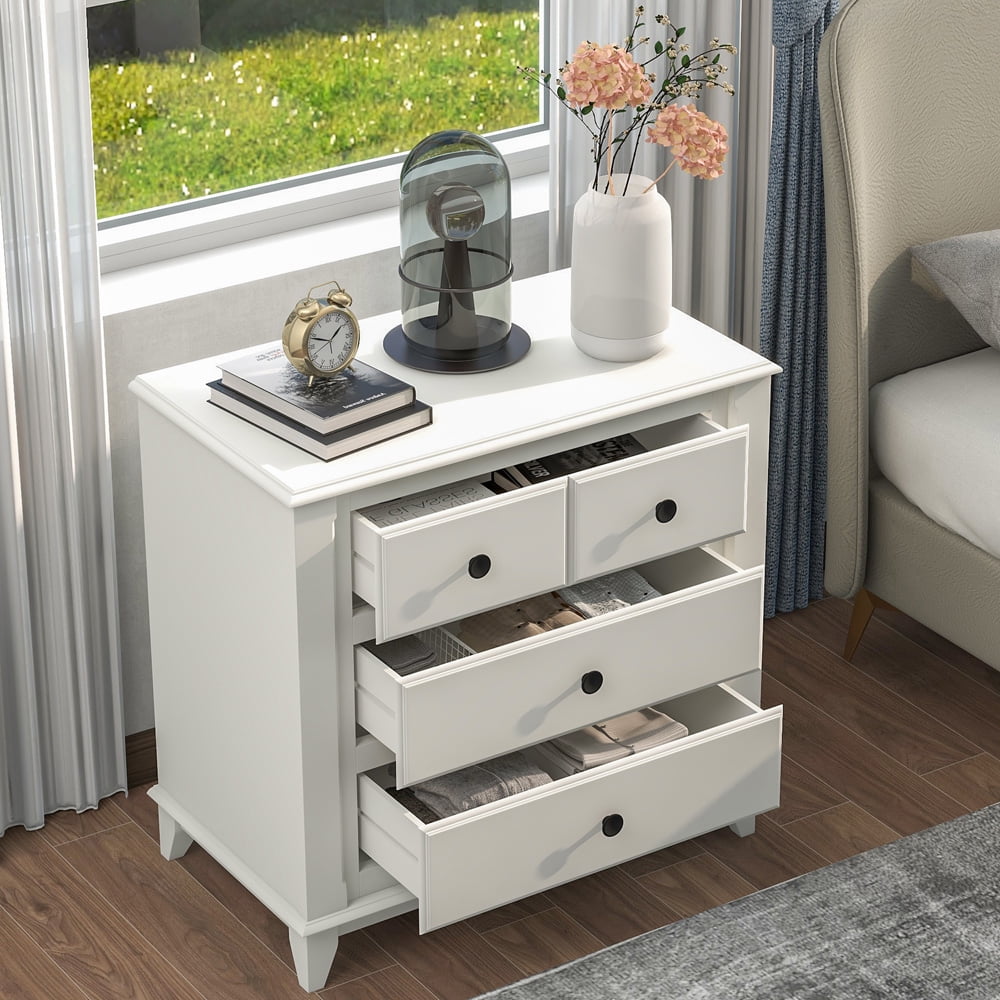White Nightstand with 3 Drawers, Sesslife Wood Rectangular Bedside Table for Bedroom Living Room, Modern End Table with Four Solid Legs, Storage Dresser, Easy Assembly