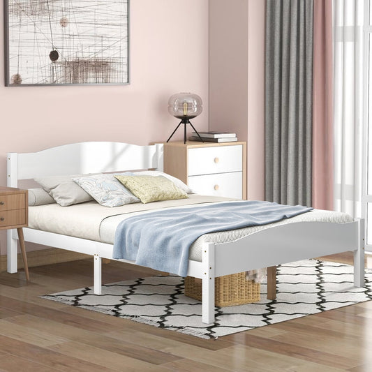 Wood Full Size Bed Frame, SESSLIFE Modern Simple Platform Bed Frame with Headboard and Footboard, No Box Spring Needed, Full Bed for Kids Teens, Bedroom Dorm Furniture, White, X865