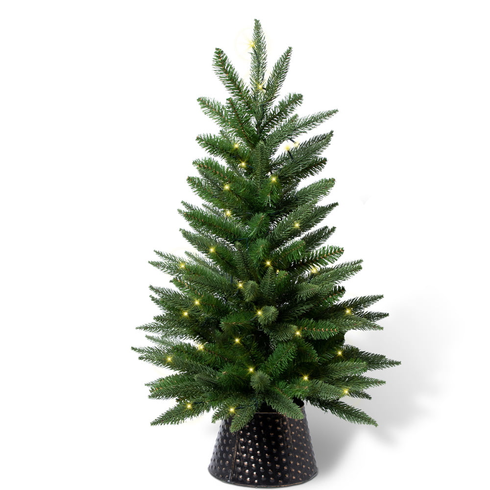 Prelit Christmas Tree with LED Lights, SESSLIFE 3ft Tabletop Mini Christmas Trees Indoor, Potted Christmas Tree for Holidy Christmas Decorations, Christmas Tree for Desktop Window, Green, X1256