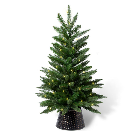 2ft Prelit Christmas Tree with LED Lights, SESSLIFE Mini Tabletop Tree Christmas with Pot, Indoor Fade Xmas Tree for Party Holiday Christmas Decorations, Desktop Potted Christmas Tree, Green, X1264