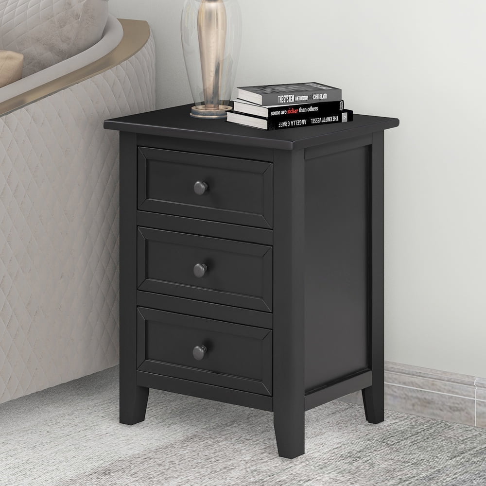 Wood Nightstand With 3 Drawers, Bedside Table with Storage, Modern Storage Cabinet for Bedroom Living Room Entryway, Black End Side Table 25" Tall, X2645