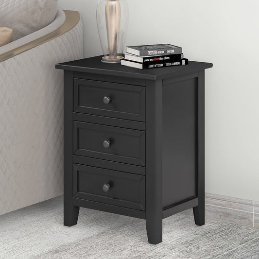 3-Drawer Nightstand for Bedroom, Wood Bedside Table with Storage, Modern End Table for Living Room Entryway, Chest Cabinet with Metal Drawer Pulls, Space Saving Storage Furniture, Black, X2648