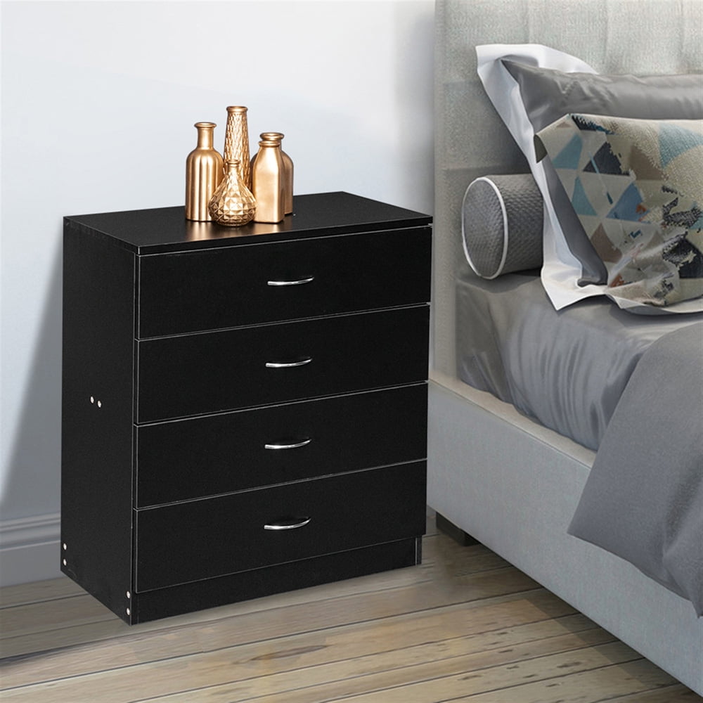 SESSLIFE Storage Bedside Table with 4 Drawers, Modern Wooden Bedroom Nightstand End Table, Black, (25.98 x 13 x 28.7)", X244