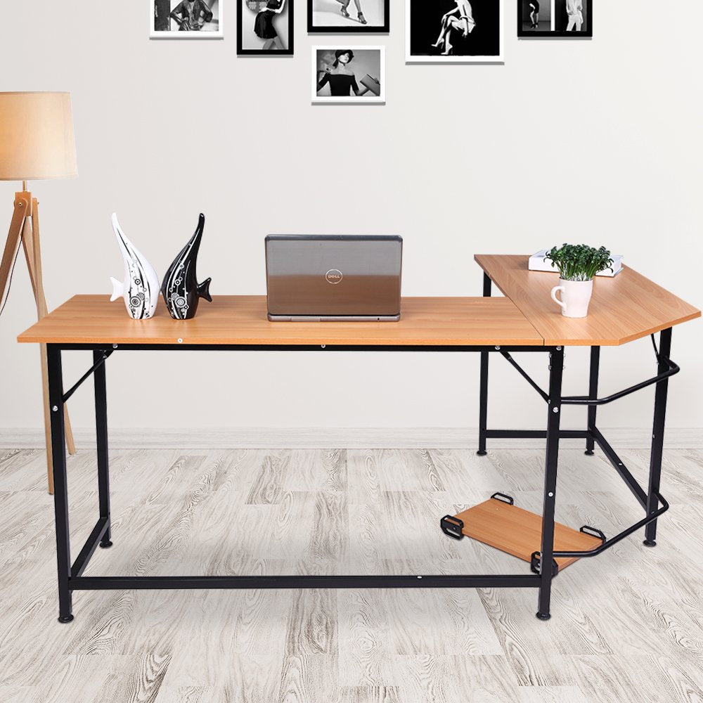 Large Computer L-Shaped Desk, White Writing L-Shaped Desk，Modern Study L-Shaped Desk with Metal Frame，Large 2 Person Table for Home Office Workstation