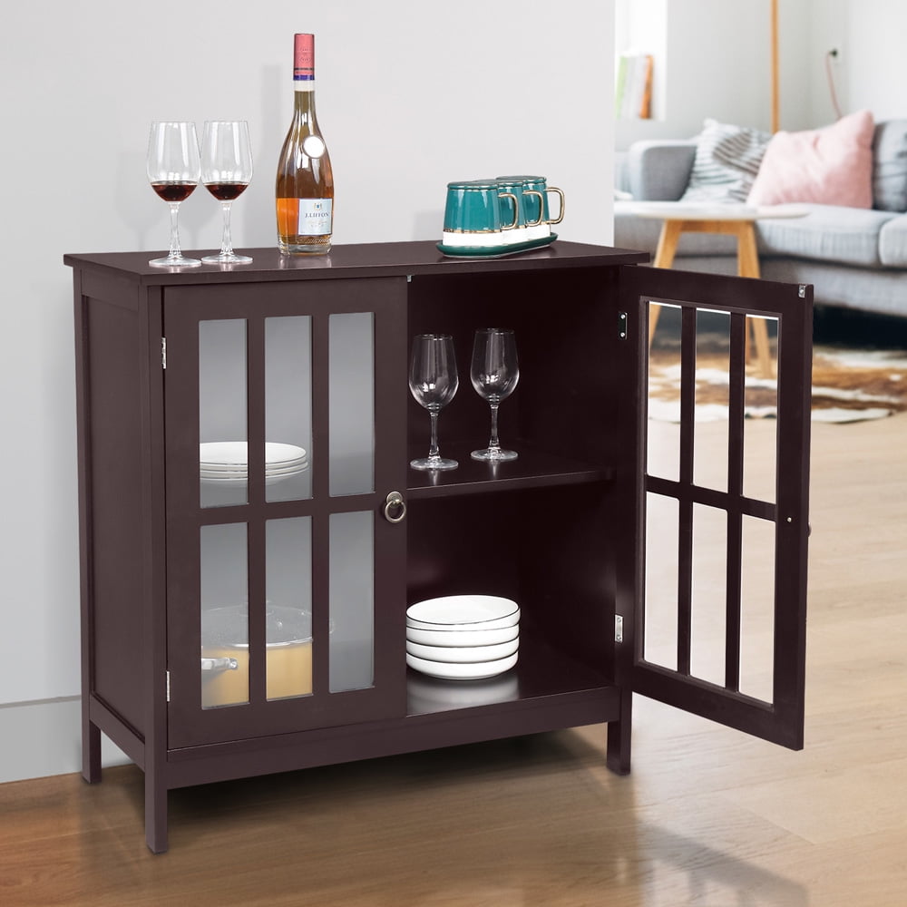SESSLIFE Brown Buffet Cabinet, Wood Buffet Sideboards with Double Door and Storage Shelf for Kitchen Living Room, Entryway Console Table 31.5"L x 14.17"W x 31.5"H