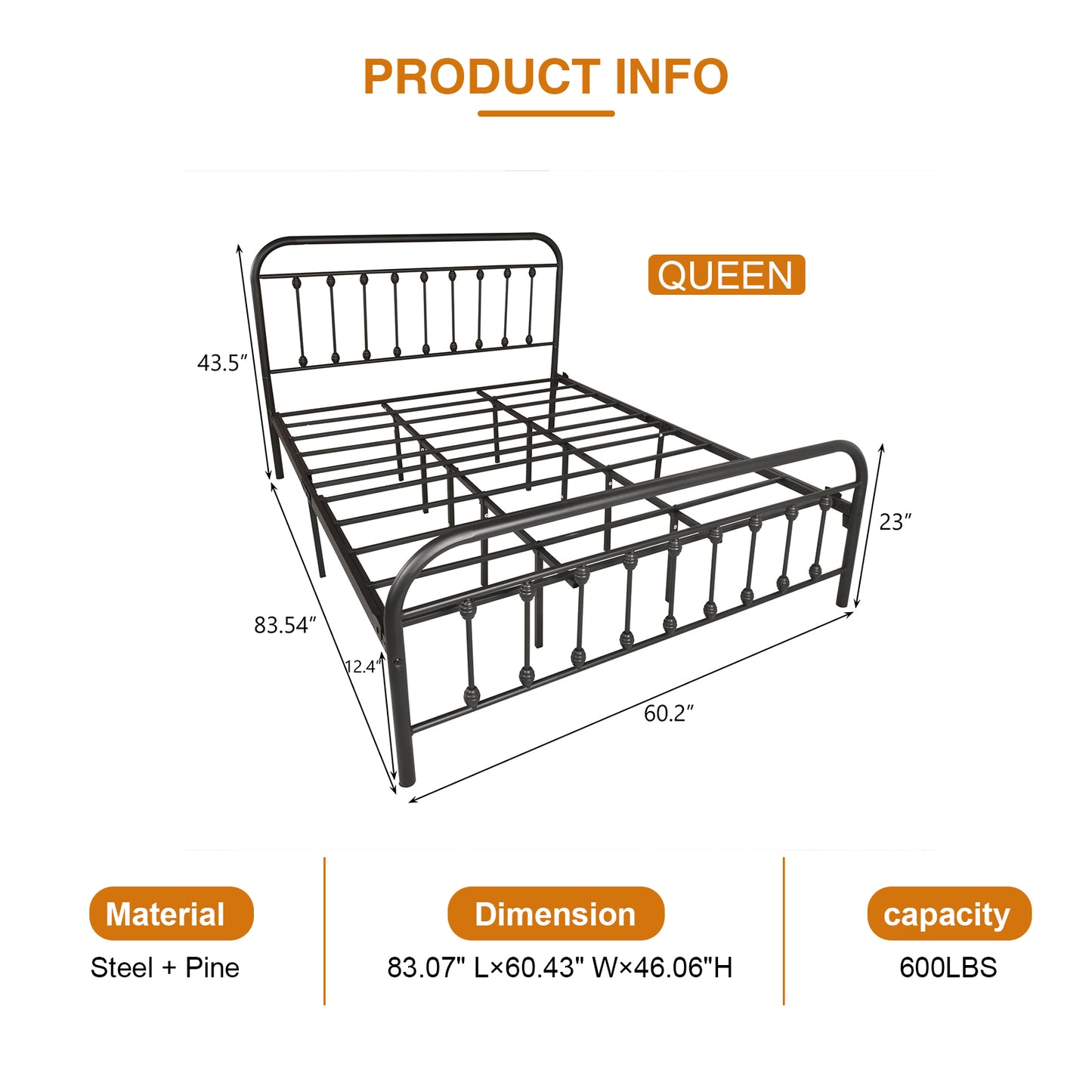 SESSLIFE Vintage Sturdy Queen Size Metal Bed Frame with Headboard and Footboard Basic Bed Frame No Box Spring Needed (Queen, Black)