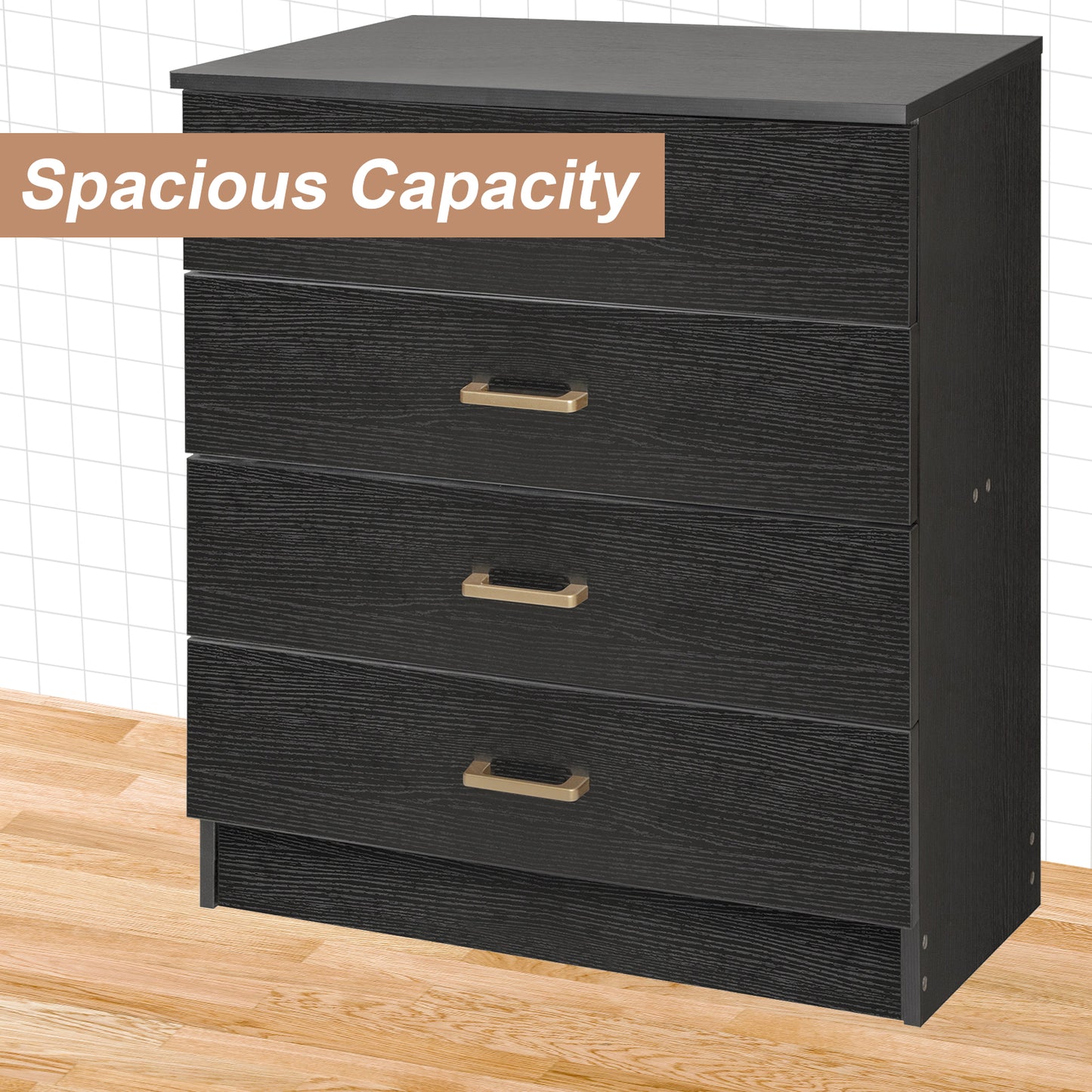 SESSLIFE 4 Drawer Chest, Wood Storage Dresser Cabinet, Craft Storage Organization, Makeup Drawer Unit for Closet, Bedroom, Office, White