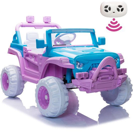 SESSLIFE Ride on Cars for Kids 3-5, 12V Ride on Toy with Remote Control, Four Wheels Ride on Truck w / Lights, MP3 Player, Spring Suspension, Electric Car for Girls Gift, Blue Purple, X1720