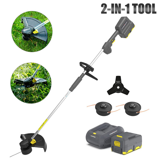 2 In 1 Cordless 40V 4.0Ah Battery Powered String Trimmer & Brush Cutter, Sesslife 5000-7000RPM No-load Speeds Grass Edger with 13" Cutting Dia, 0.065" Trimmer Line Dia, Charge, Black+Grey