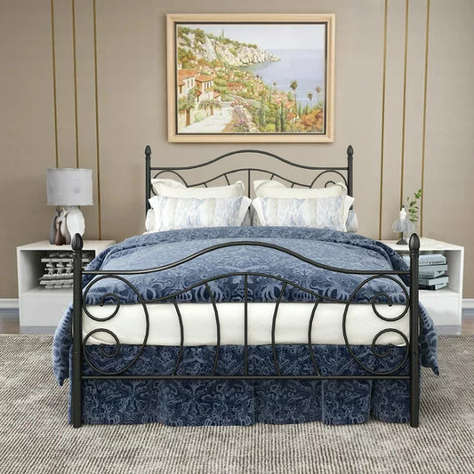 SESSLIFE Queen Size Bed Frames, Metal Bed Frame with Headboard and Footboard, Queen Platform Bed Frame with Slats Support and Steel Slats, Bed Frame No Box Spring Needed for Bedroom, Black