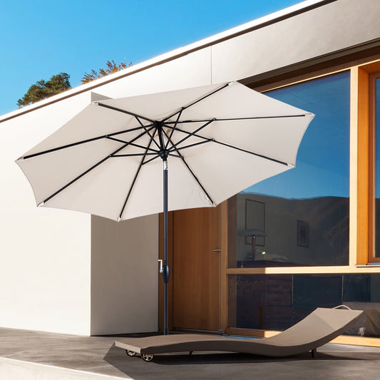 Sesslife Patio Umbrellas, 9' Outdoor Umbrella w/ Tilt Adjustment, UV-Resistant Fabric, 8 Ribs Market Table Umbrella with Crank, Beige