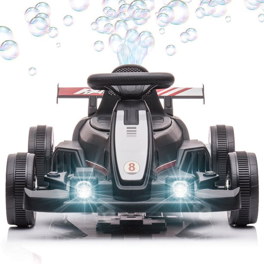 Powered Go Kart for Boy Girl with Bubble Function, Sesslife 6V Electric Pedal Go Kart with LED Light, Horn, Ride on Toys for Outdoor Indoor, Go Kart for Ages 2 Years and Older, Black