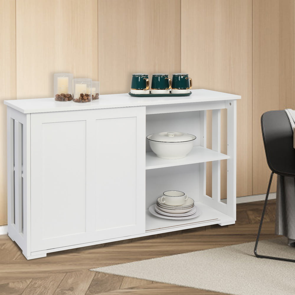 Sideboard Buffet Cabinet, SESSLIFE Wood Kitchen Storage Cabinet with Sliding Door, Storage Shelf, Modern Cupboard for Living Room Entryway Pantry, White, X2884