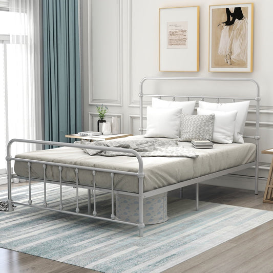 Full Platform Bed with Headboard and Footboard, Sesslife Metal Bed Frame for Bedroom, Full Bed Frame No Box Spring Needed, Kids Teens Adult Bedroom Furniture, Silver