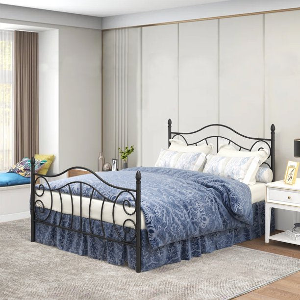 SESSLIFE Queen Size Bed Frames, Metal Bed Frame with Headboard and Footboard, Queen Platform Bed Frame with Slats Support and Steel Slats, Bed Frame No Box Spring Needed for Bedroom, Black