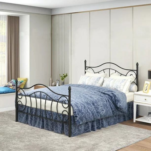 SESSLIFE Queen Size Bed Frames, Metal Bed Frame with Headboard and Footboard, Queen Platform Bed Frame with Slats Support and Steel Slats, Bed Frame No Box Spring Needed for Bedroom, Black