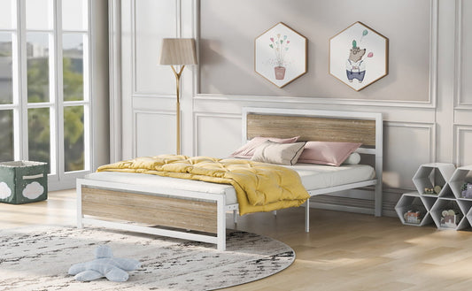 Sesslife Metal Queen Size Bed Frame, Industrial Style Platform Bed with Headboard & Footboard, No Box Spring Needed, Queen Bed Frame with Steel Slats System for Kid Adult, 420 Lbs, White, X3196