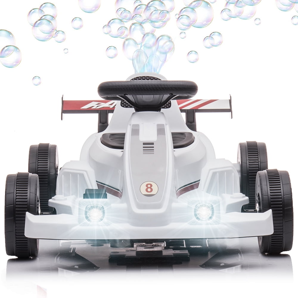 4-Wheel Ride on Electric Bubble Go Kart, Sesslife 6V Ride on Car with LED Light and Horn, Single Speed, Ride on Toys for Kids 2+ Years Old, Max Weight 44 lbs, White