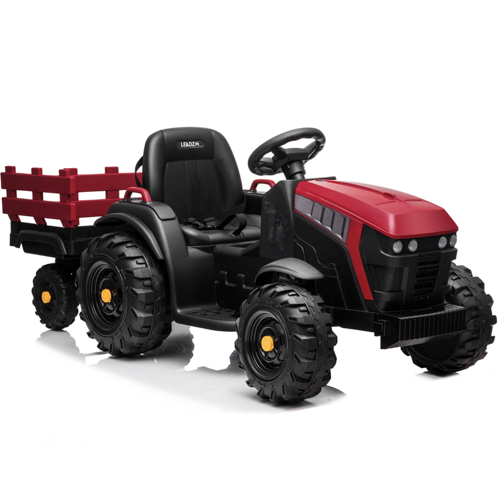 Kids Ride on Tractor Toy with Detachable Trailer, SESSLIFE 12V Electric Ride on Car with Multi-point Seat Belt, MP3 Player, Radio, 3-5 Years Old Girls Ride on Toy for Birthday Gift, Red, X1444