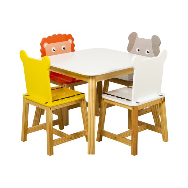 Wooden Table and Chair Set for Kids, SESSLIFE 5 Piece Table and 4 Chair for Boys Girls, Activity Table Set for Toddler Children 2-7 Years Old, X188