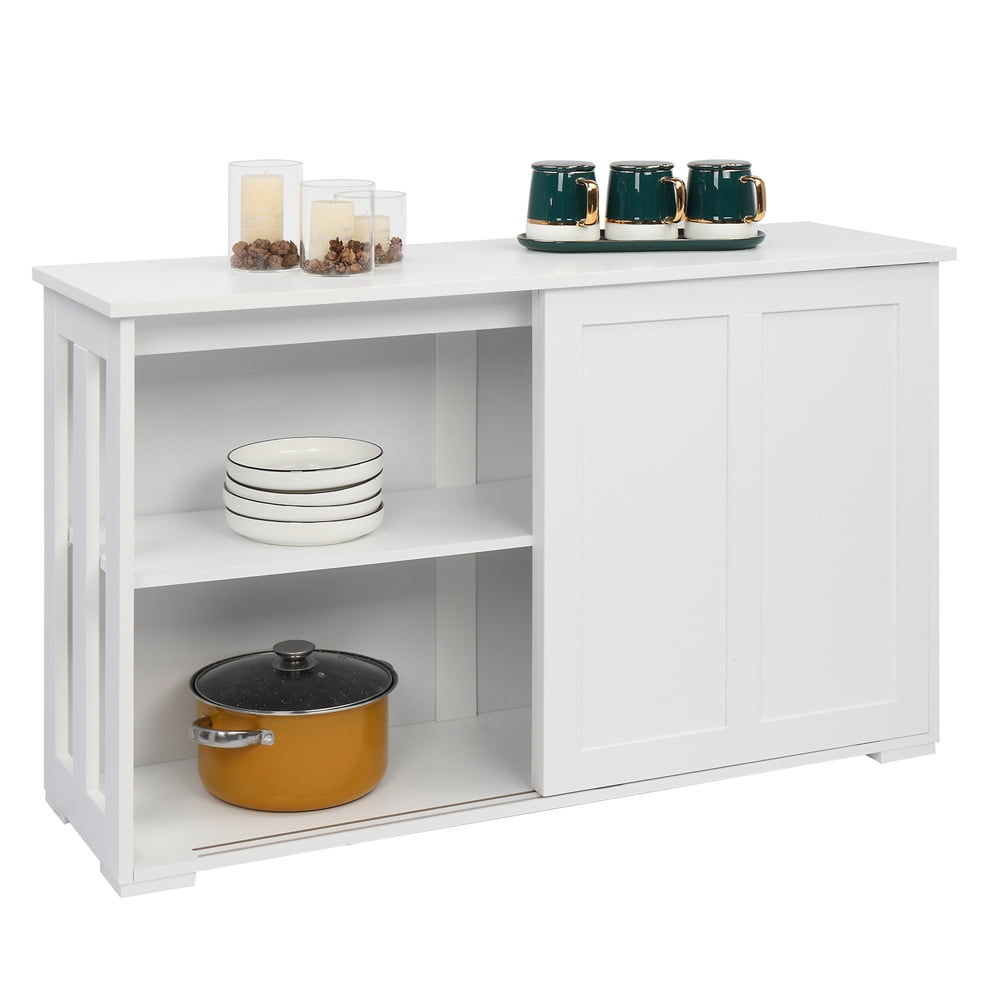 Kitchen Buffet Sideboard with Sliding Door, SESSLIFE White Sideboard with Storage Inner Shelf, Cupboard for Kitchen, Wood Storage Cabinet for Living Room Entryway, X2880