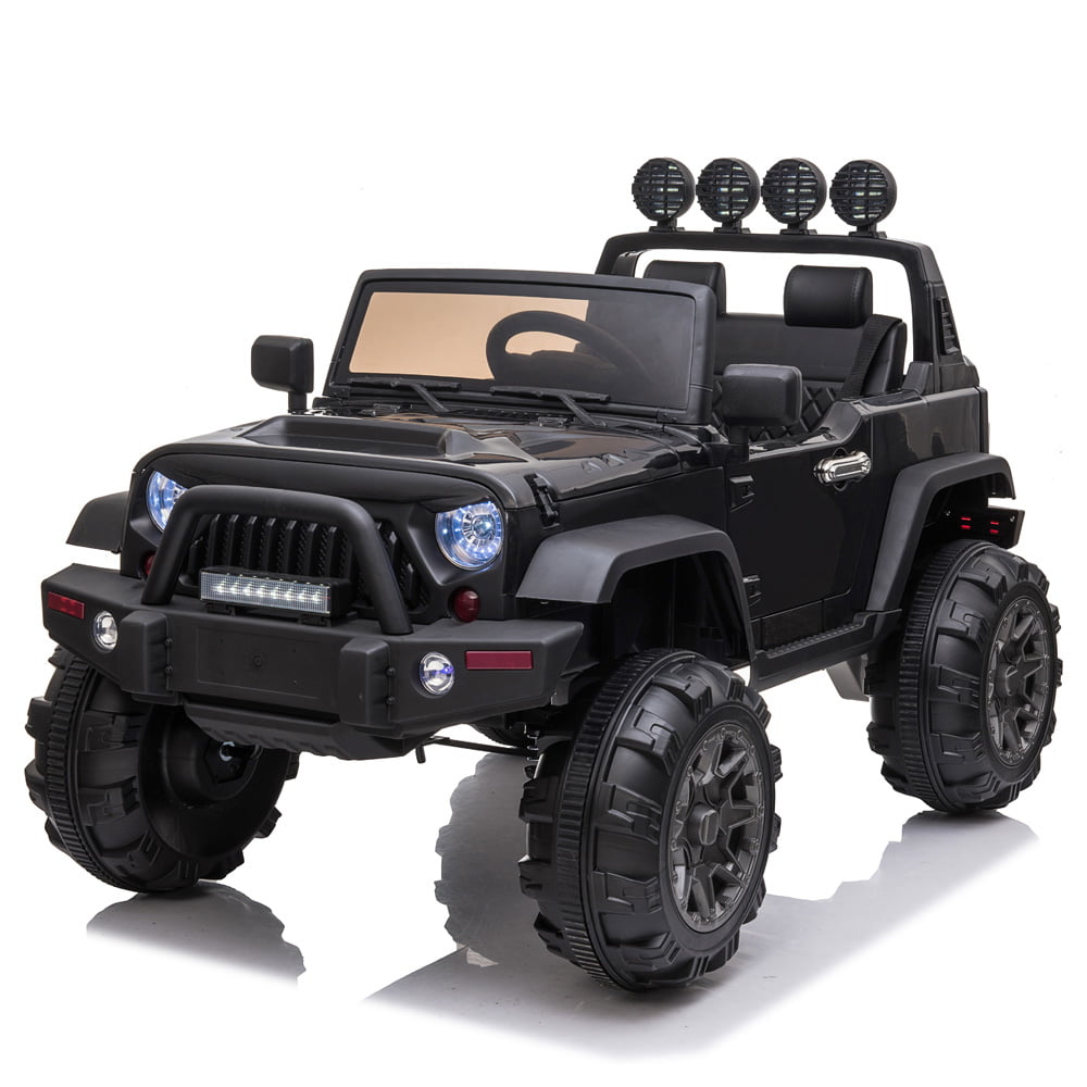 12V Kids Ride on Car, SESSLIFE SUV Ride on Truck with Remote Control, MP3 Functions, LED Lights, Storage Box, Safety Belt, Spring Suspension, Black Electric Car for Boys 3-5 Yrs Gift, X1513